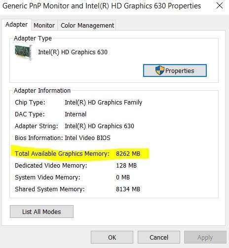 total available graphics memory